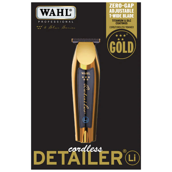 Wahl 5-Star Gold Cordless Detailer Li Trimmer (8171-700) – DLC Titanium T-Wide Zero-Gap Liner for Precision Detailing(8171-700)