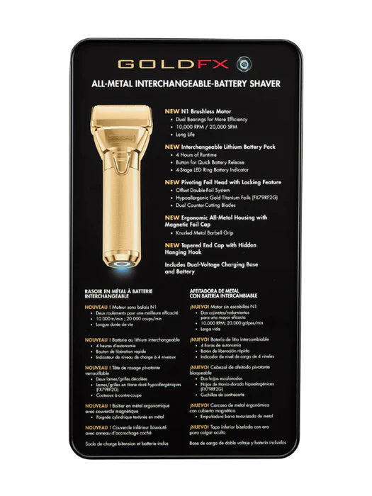 BaBylissPRO™ FXONE Foil Shaver System Kit – Interchangeable Battery, 10,000 RPM, Dual Gold Foils, Charging Base Included