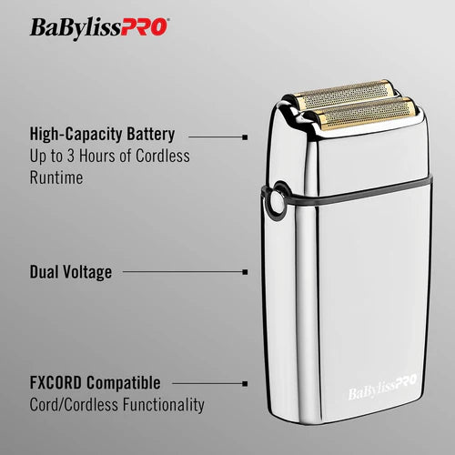 BaByliss PRO Foil FX02 Cordless Chrome Metal Double Foil Shaver (FXFS2)