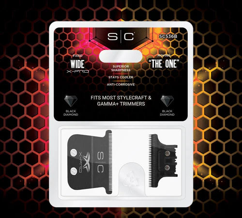 StyleCraft™ Black Diamond X-Pro Wide Fixed Trimmer Blade with Black DLC “The One” Cutter Set (SC536B) – Zero Gap Adjustable, Professional DLC Replacement Blade
