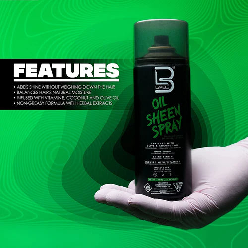 L3VEL3 (Level 3) Oil Sheen Spray – Lightweight Shine Finishing Spray for Soft, Glossy, Healthy Hair (13.52oz)