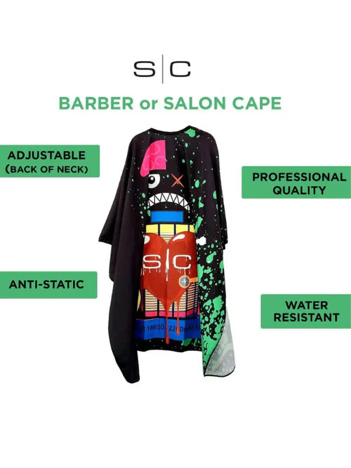 StyleCraft™ Radioactive Barber Cape – Anti-Static, Water-Resistant Cape with Adjustable Neck (Black SC311B)