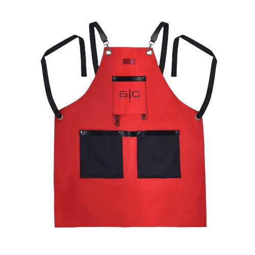 StyleCraft™ Heavy-Duty Red & Black Waterproof Barber Apron – Hair-Repellent with Crossback Straps & Tool Loops (SC315R)