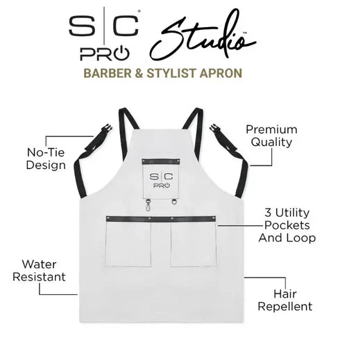 StyleCraft™ White Barber Apron – Heavyweight, Water-Repellent with Adjustable Cross-Back Straps