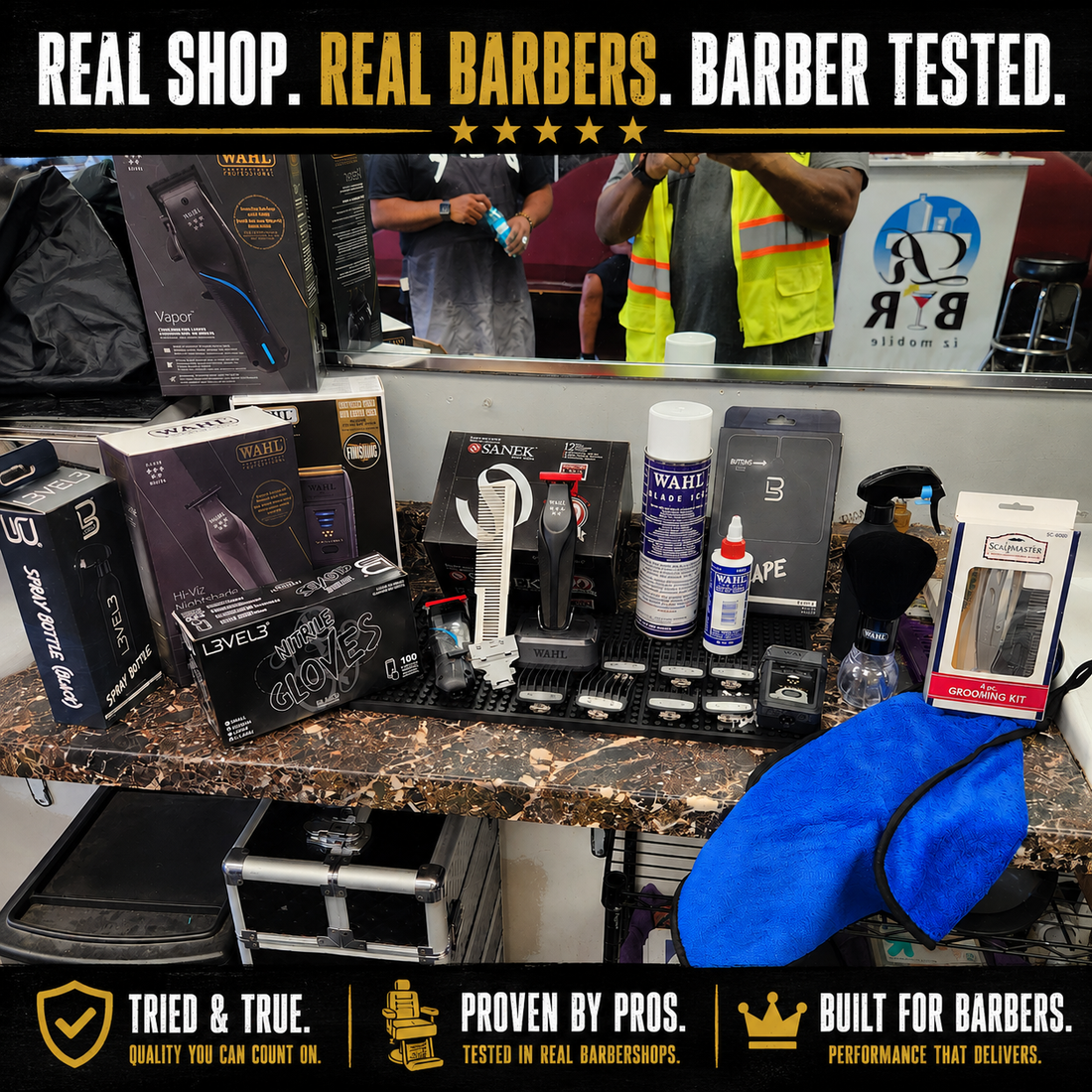 Bundle King kit spread out on a real barbershop station — Real Shop. Real Barbers. Barber Tested.
