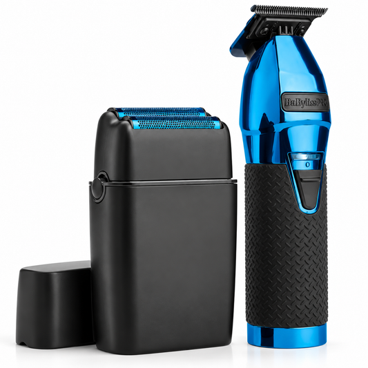 BaBylissPRO Limited FX Black & Blue Trimmer & Shaver Duo – Cordless N1 Brushless Motor, 4 Hr Runtime, Blue DLC Blades & Titanium Foils