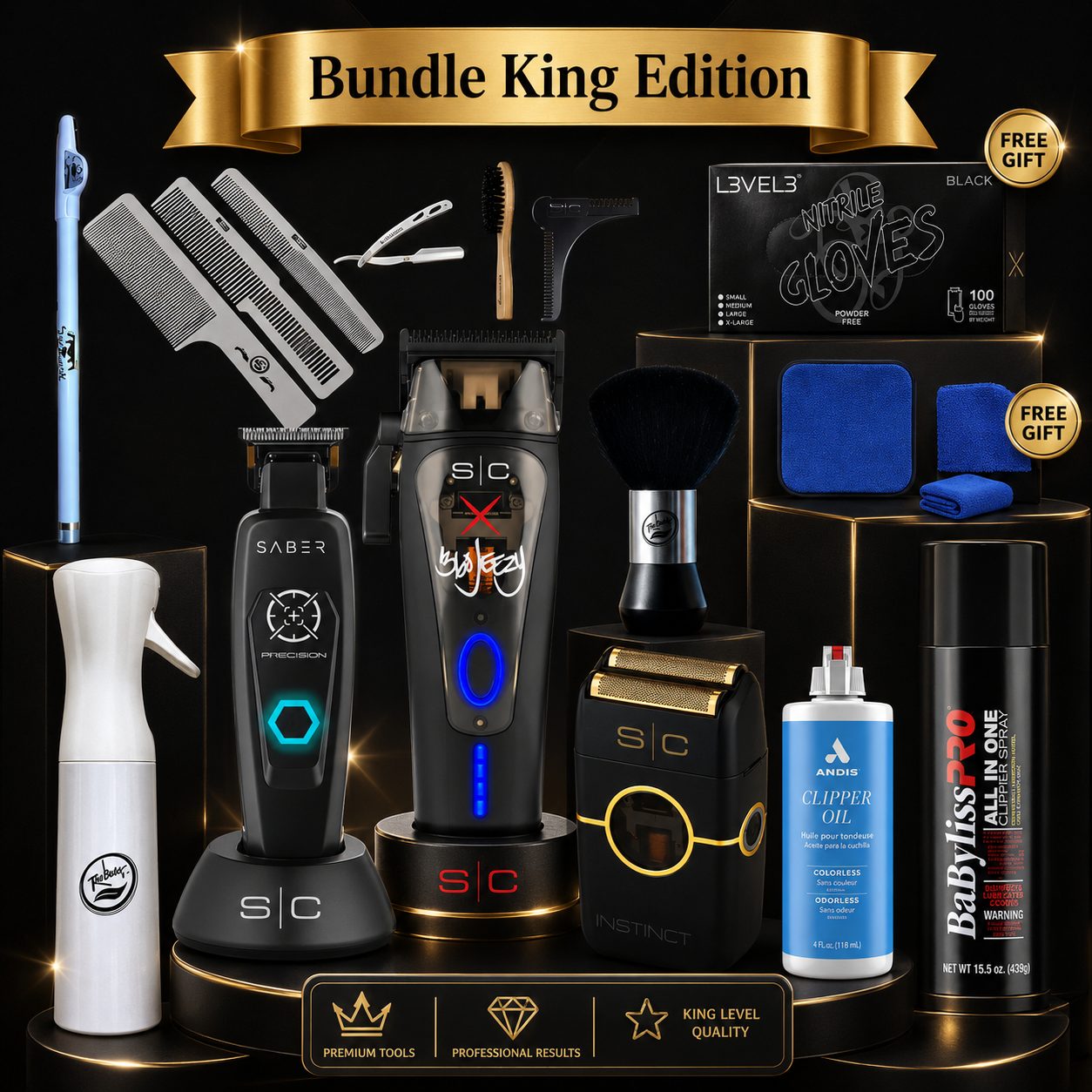 StyleCraft Elite 3-Tool Luxury System – 360 Jeezy Clipper + Saber Trimmer + Instinct Metal Shaver + 10 Premium Accessories | Bundle King Grand Opening Edition