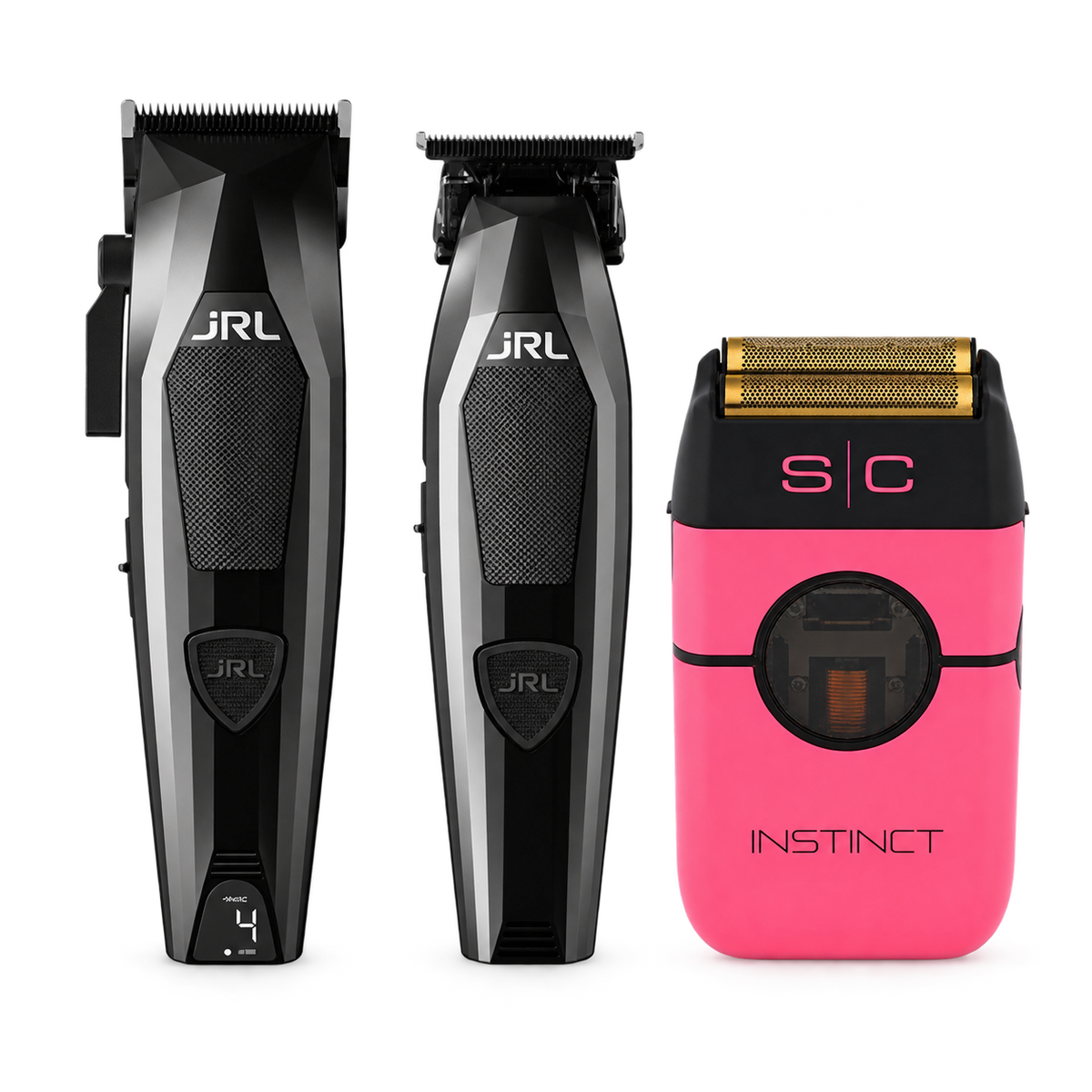 JRL Diamante Black + Instinct Metal Shaver 3-Tool Premium Bundle – clipper, trimmer and shaver