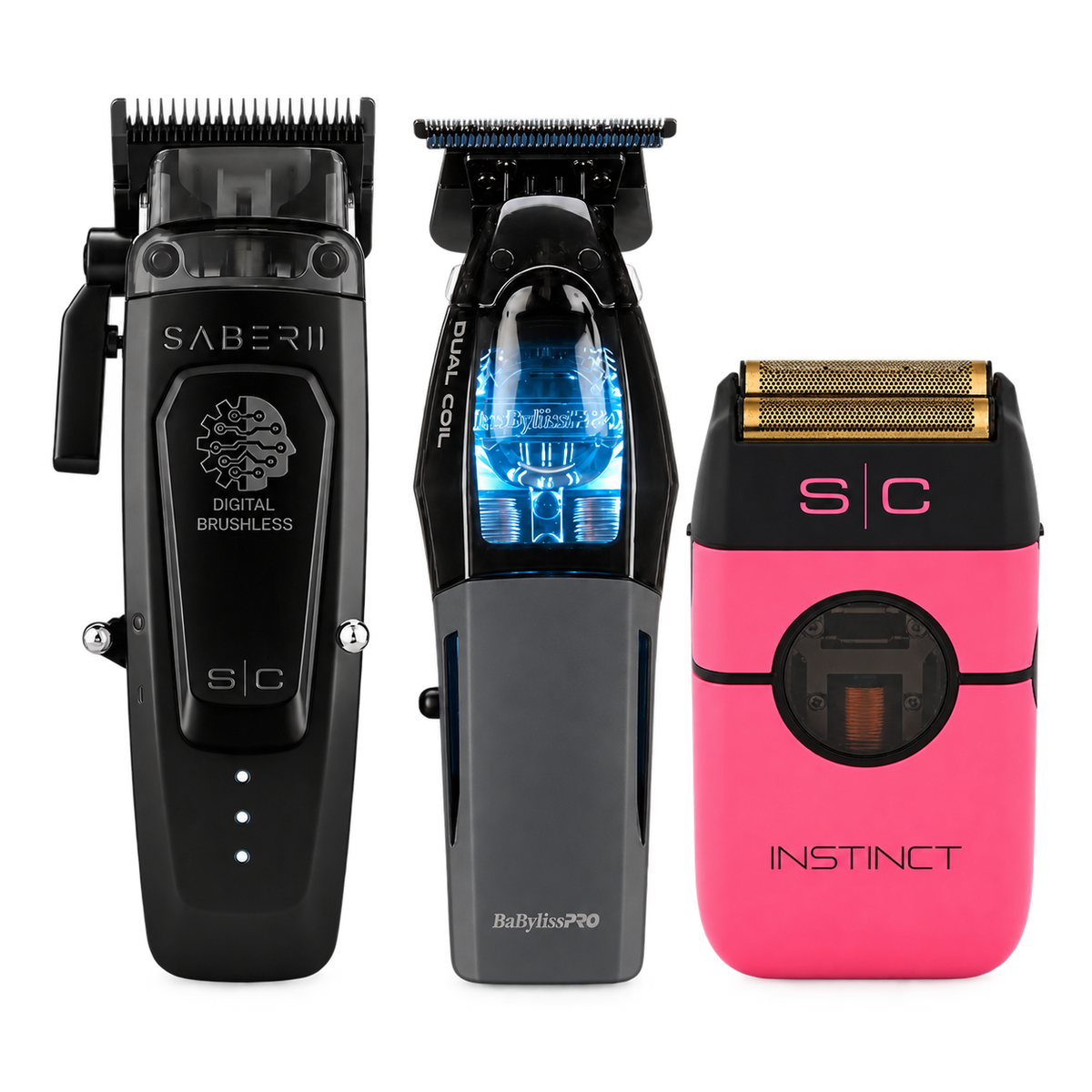 Saber + Dual-Coil + Instinct 3-Tool Luxury Performance Bundle – clipper, trimmer and shaver