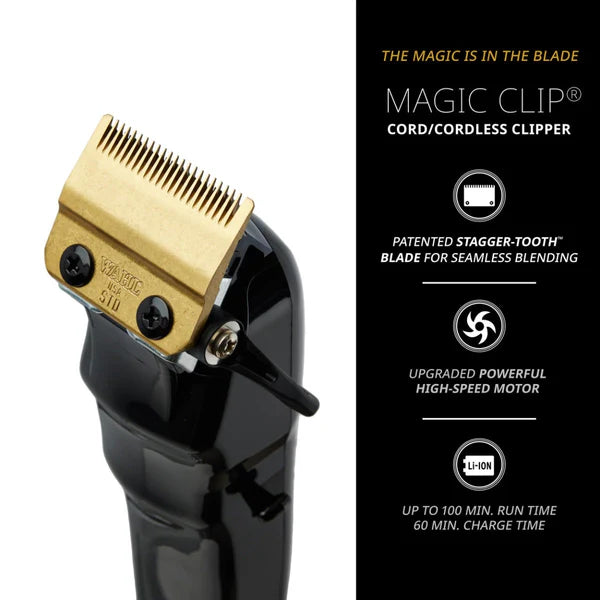 Wahl™ 5 Star Magic Clip Black Cordless Clipper – DLC/Titanium Stagger-Tooth Fade Machine for Blending, Bulk Removal & All-Texture Cutting