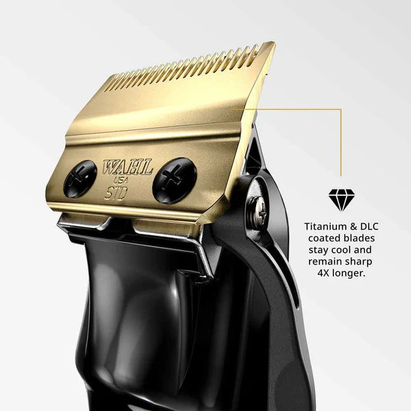 Wahl™ 5 Star Magic Clip Black Cordless Clipper – DLC/Titanium Stagger-Tooth Fade Machine for Blending, Bulk Removal & All-Texture Cutting