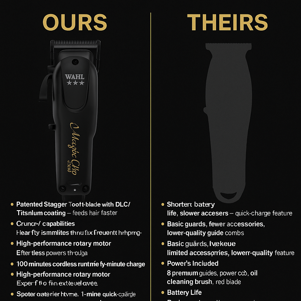 Wahl™ 5 Star Magic Clip Black Cordless Clipper – DLC/Titanium Stagger-Tooth Fade Machine for Blending, Bulk Removal & All-Texture Cutting