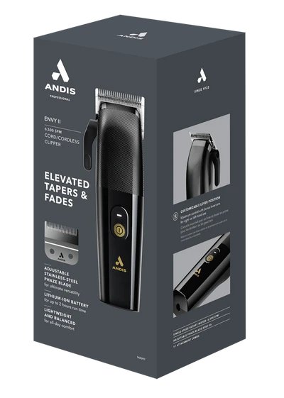 Andis™ Envy II Cord/Cordless Clipper — Phaze Blade, 2hr Li-ion Battery (Black) — 560397