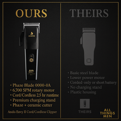 Andis™ Envy II Cord/Cordless Clipper — Phaze Blade, 2hr Li-ion Battery (Black) — 560397