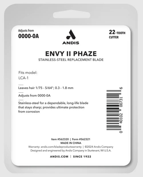 Andis Envy II Phaze Blade — Stainless Steel Cutter Adjustable 0000–0A (562320)