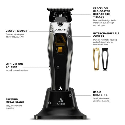 Andis™ RECON Vector Cordless Trimmer — 8,500 SPM Vector Motor, DLC T-Blade, USB-C Dock