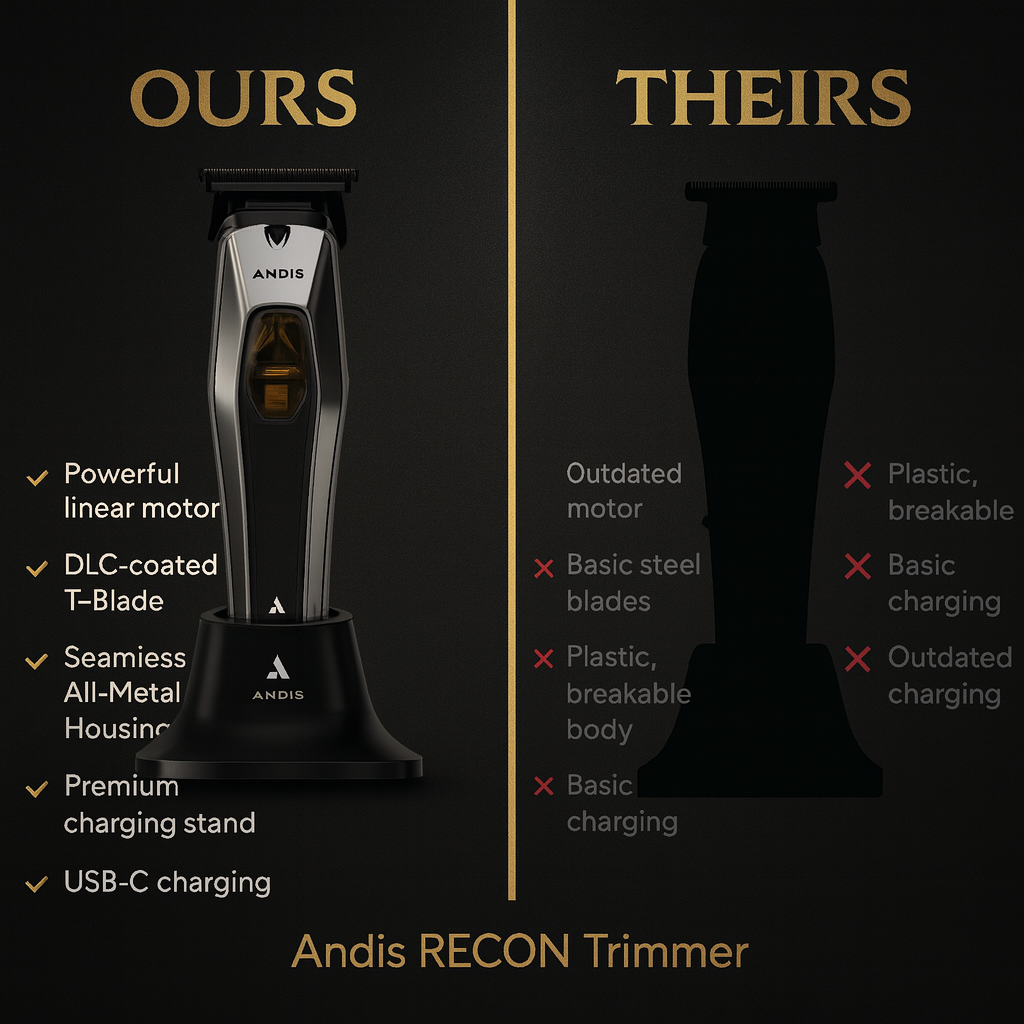 Andis™ RECON Vector Cordless Trimmer — 8,500 SPM Vector Motor, DLC T-Blade, USB-C Dock