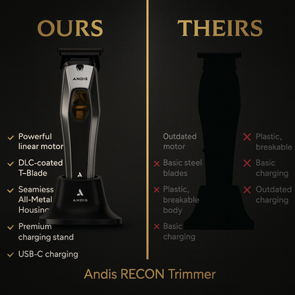 Andis™ RECON Vector Cordless Trimmer — 8,500 SPM Vector Motor, DLC T-Blade, USB-C Dock