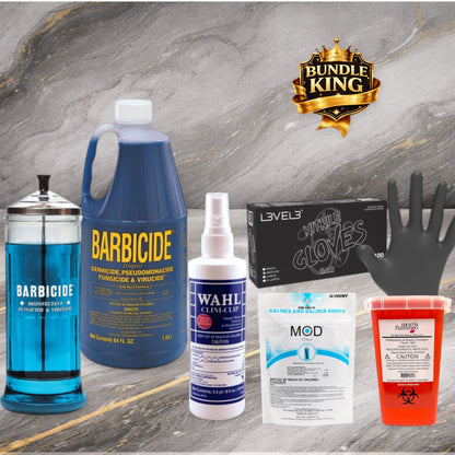 BK Health Code Compliance Kit – Barbicide, MOD Clean, Gloves & Sharps Container | Monthly Subscription | Bundle King