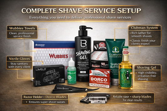 BK Premium Shave Service Kit – Clubman Shave Cream, L3VEL3 Gel, Rolda Razor, Wubbies Towels & Gloves | Monthly Subscription | Bundle King