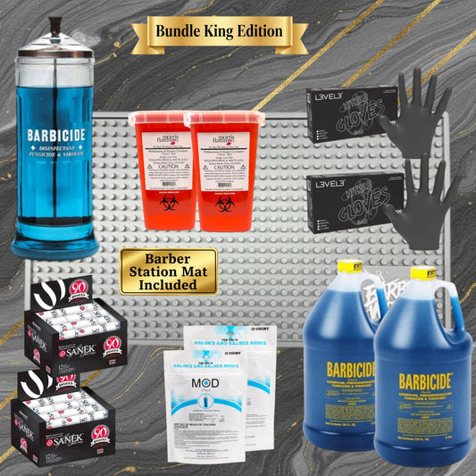 BK Ultimate Sanitation Restock – 2x Barbicide Gallon, 2x MOD Clean, 2x Sharps & Neck Strips | Bundle King