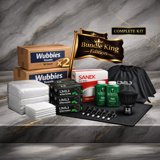 BK Ultimate Service Restock – Wubbies Towels, L3VEL3 & Rolda Gloves, SANEK Neck Strips, Cape & Clips | Quarterly Subscription | Bundle King