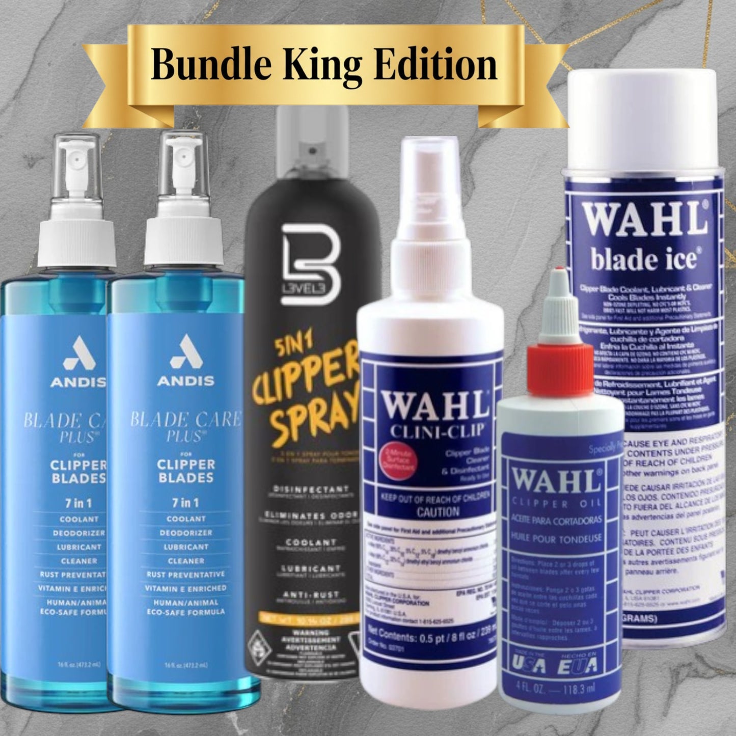BK | Blade Care System – Andis 7-in-1, Wahl Blade Ice & Clini-Clip | Bundle King