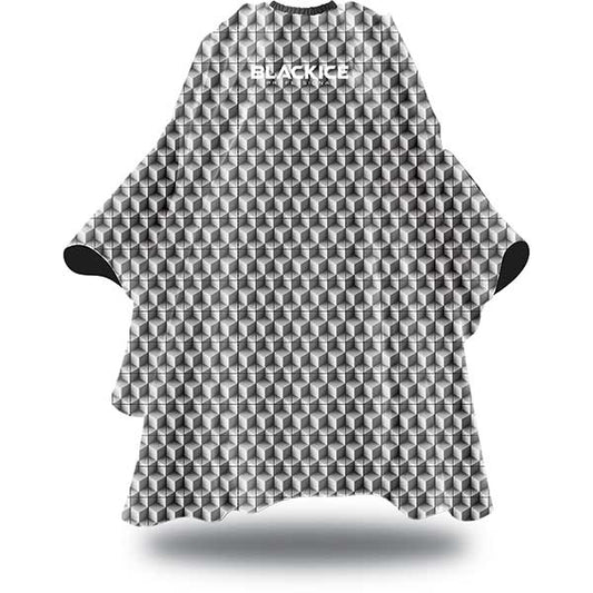 Geometric patterned cape with 'BLACKICE' branding on a white background