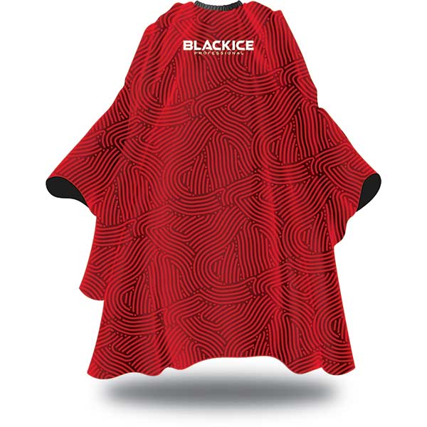 Red hair drying cape with BlackIce logo on a white background