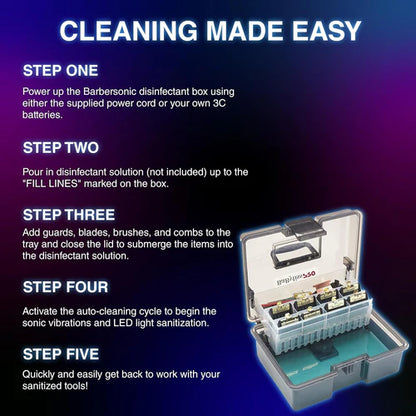 BaBylissPRO® BarberSonic Professional Disinfectant Solution Box – Sonic Vibration Cleaning System for Guards, Blades, Shears & Combs