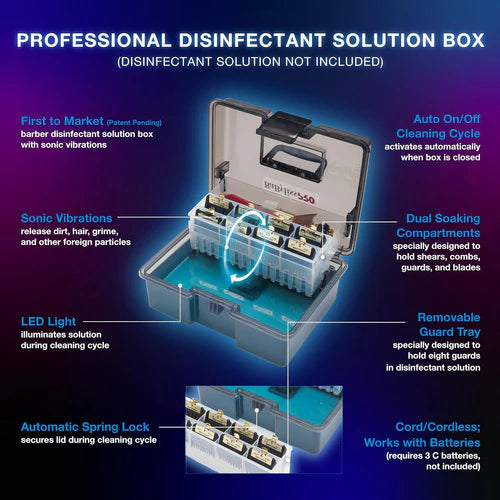 BaBylissPRO® BarberSonic Professional Disinfectant Solution Box – Sonic Vibration Cleaning System for Guards, Blades, Shears & Combs