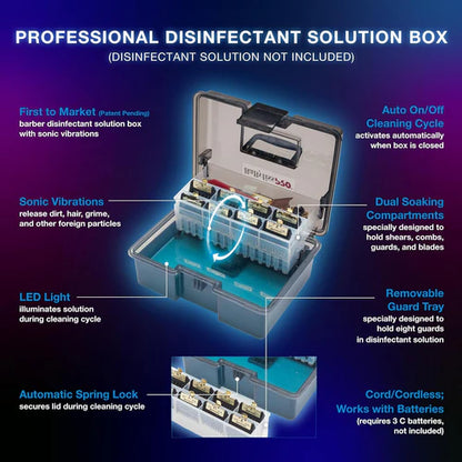 BaBylissPRO® BarberSonic Professional Disinfectant Solution Box – Sonic Vibration Cleaning System for Guards, Blades, Shears & Combs
