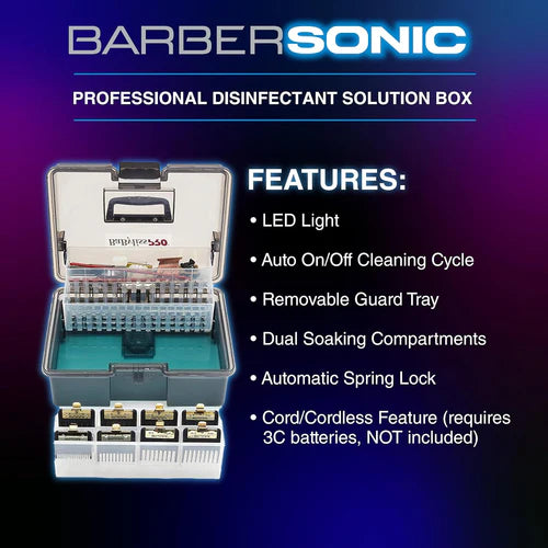 BaBylissPRO® BarberSonic Professional Disinfectant Solution Box – Sonic Vibration Cleaning System for Guards, Blades, Shears & Combs