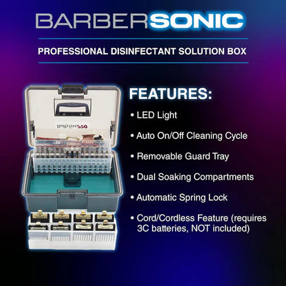 BaBylissPRO® BarberSonic Professional Disinfectant Solution Box – Sonic Vibration Cleaning System for Guards, Blades, Shears & Combs