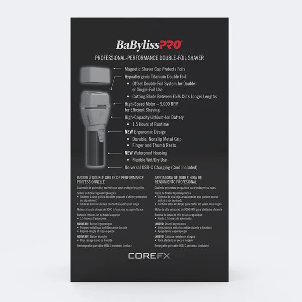 BaBylissPRO™ CoreFX Cordless Double-Foil Shaver (FX75FS2) — Hypoallergenic Titanium Foils  Suggested SKU: