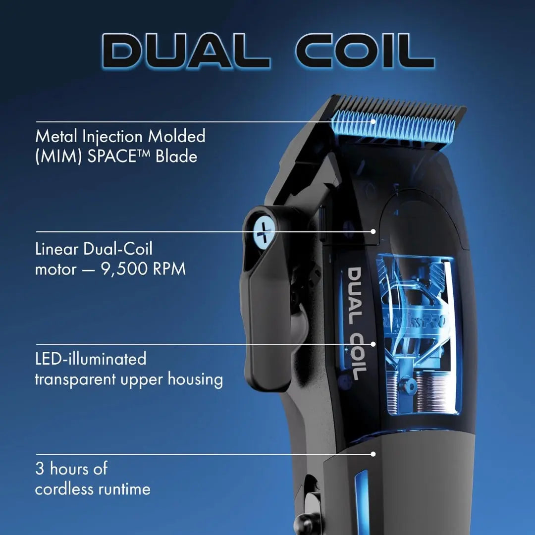 BaBylissPRO Dual-Coil 9,500 RPM Cordless Clipper – MIM Space Blade (FX95C)