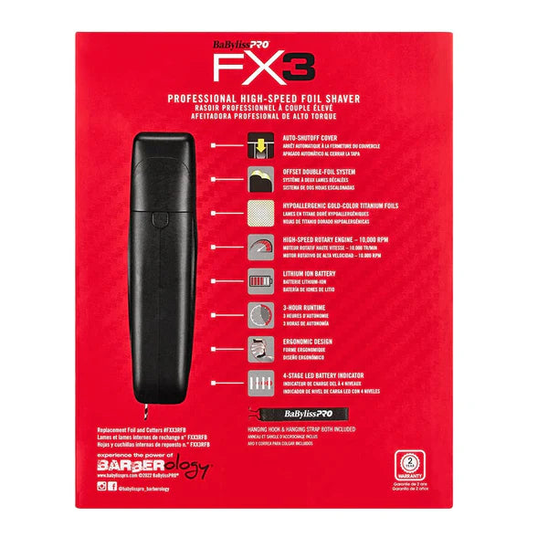 BaBylissPRO® FX3 Matte Black High-Speed Foil Shaver (FXX3SB) – Hypoallergenic Titanium Foils, 10,000 RPM