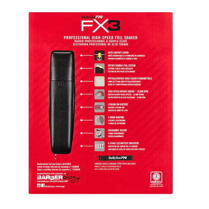 BaBylissPRO® FX3 Matte Black High-Speed Foil Shaver (FXX3SB) – Hypoallergenic Titanium Foils, 10,000 RPM