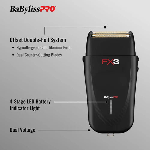 BaBylissPRO® FX3 Matte Black High-Speed Foil Shaver (FXX3SB) – Hypoallergenic Titanium Foils, 10,000 RPM