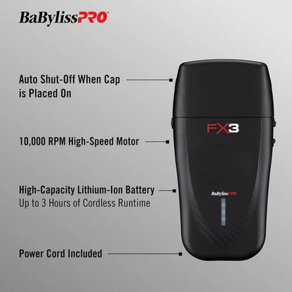 BaBylissPRO® FX3 Matte Black High-Speed Foil Shaver (FXX3SB) – Hypoallergenic Titanium Foils, 10,000 RPM