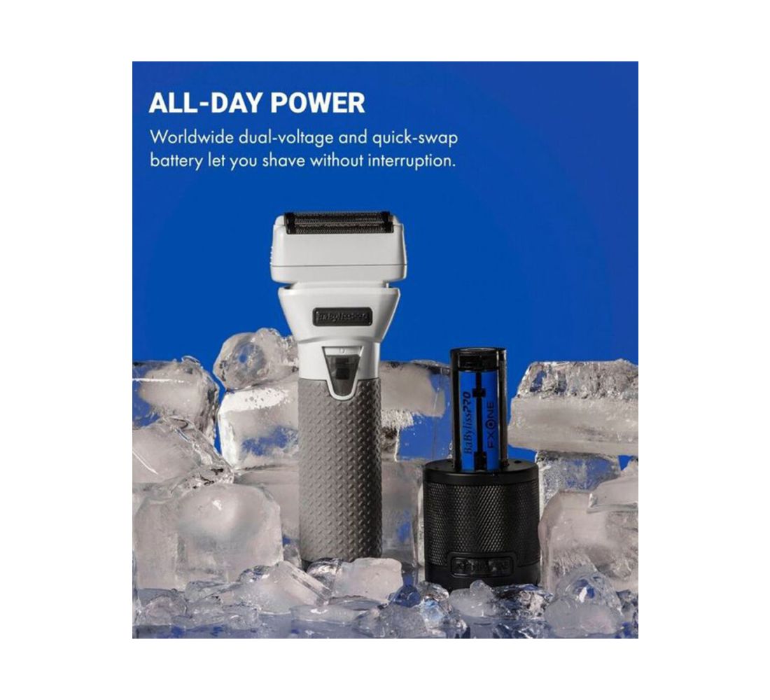 BaBylissPRO FXONE Frostbyte Double Foil Shaver – All-Metal Interchangeable Battery (FX79FSTW)