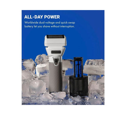 BaBylissPRO FXONE Frostbyte Double Foil Shaver – All-Metal Interchangeable Battery (FX79FSTW)
