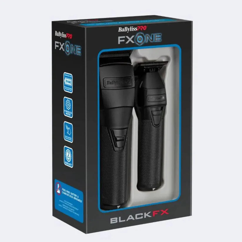BaBylissPRO FXONE BlackFX Clipper & Trimmer Set – Brushless Barber Kit for Precision Fades, Lineups & Zero-Gap Cutting