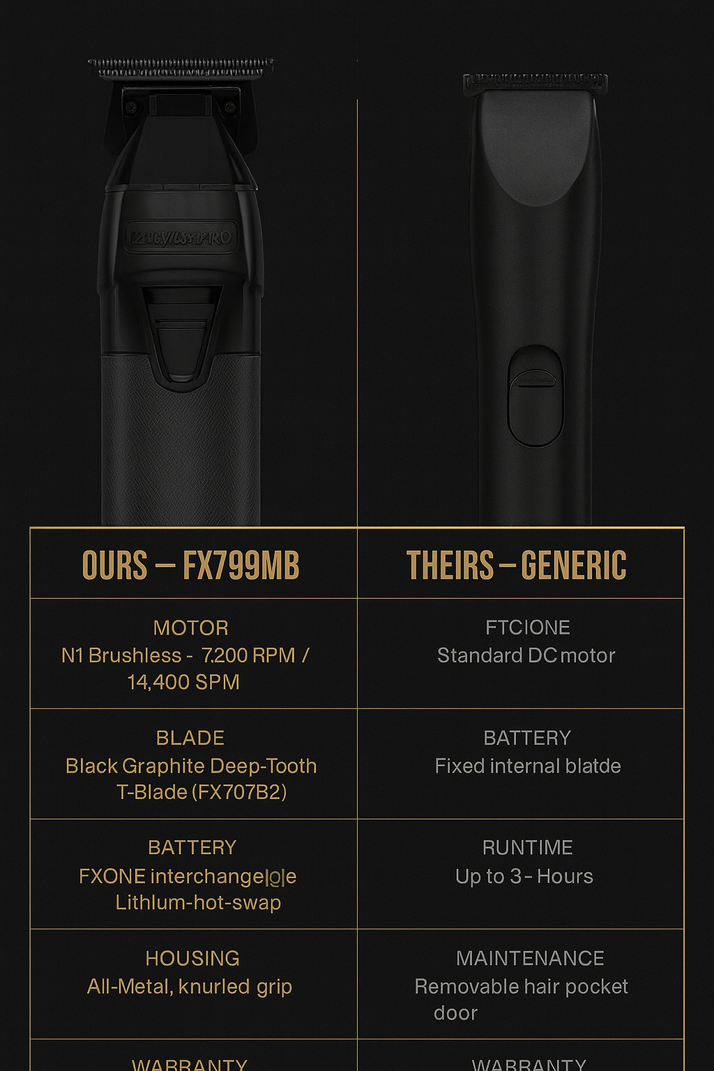 BaBylissPRO FXONE BLACKFX All-Metal Interchangeable-Battery Cordless Trimmer (FX799MB)