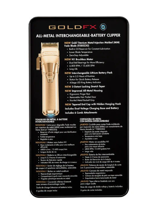 BaBylissPRO FXONE GOLDFX All-Metal Interchangeable-Battery Cordless Clipper (FX899G)