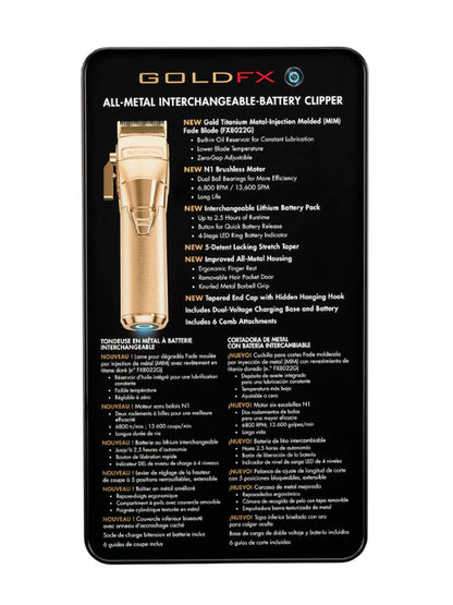 BaBylissPRO FXONE GOLDFX All-Metal Interchangeable-Battery Cordless Clipper (FX899G)