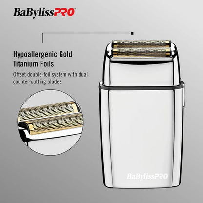 BaByliss PRO Foil FX02 Cordless Chrome Metal Double Foil Shaver (FXFS2)