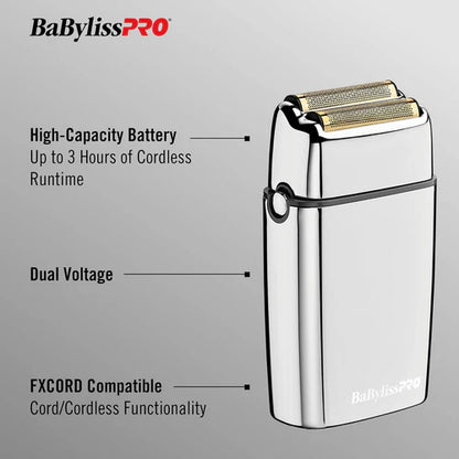 BaByliss PRO Foil FX02 Cordless Chrome Metal Double Foil Shaver (FXFS2)