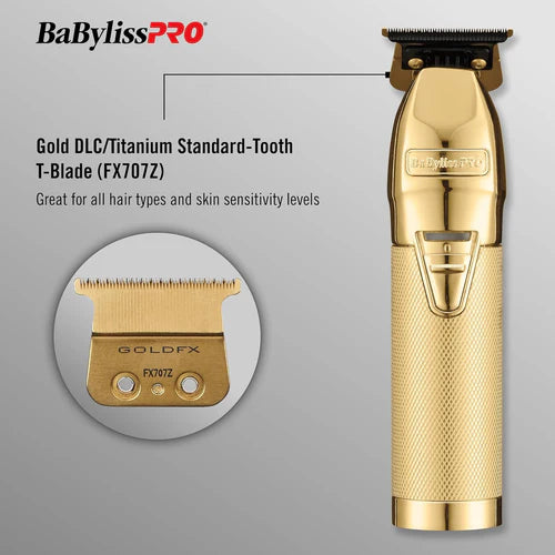 BaBylissPRO GoldFX+ Outlining Cordless Trimmer (FX787NG) – DLC/Titanium T-Blade, 7,200 RPM N1 Brushless Motor, 4-Hour Runtime, USB-C Charging