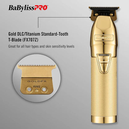 BaBylissPRO GoldFX+ Outlining Cordless Trimmer (FX787NG) – DLC/Titanium T-Blade, 7,200 RPM N1 Brushless Motor, 4-Hour Runtime, USB-C Charging